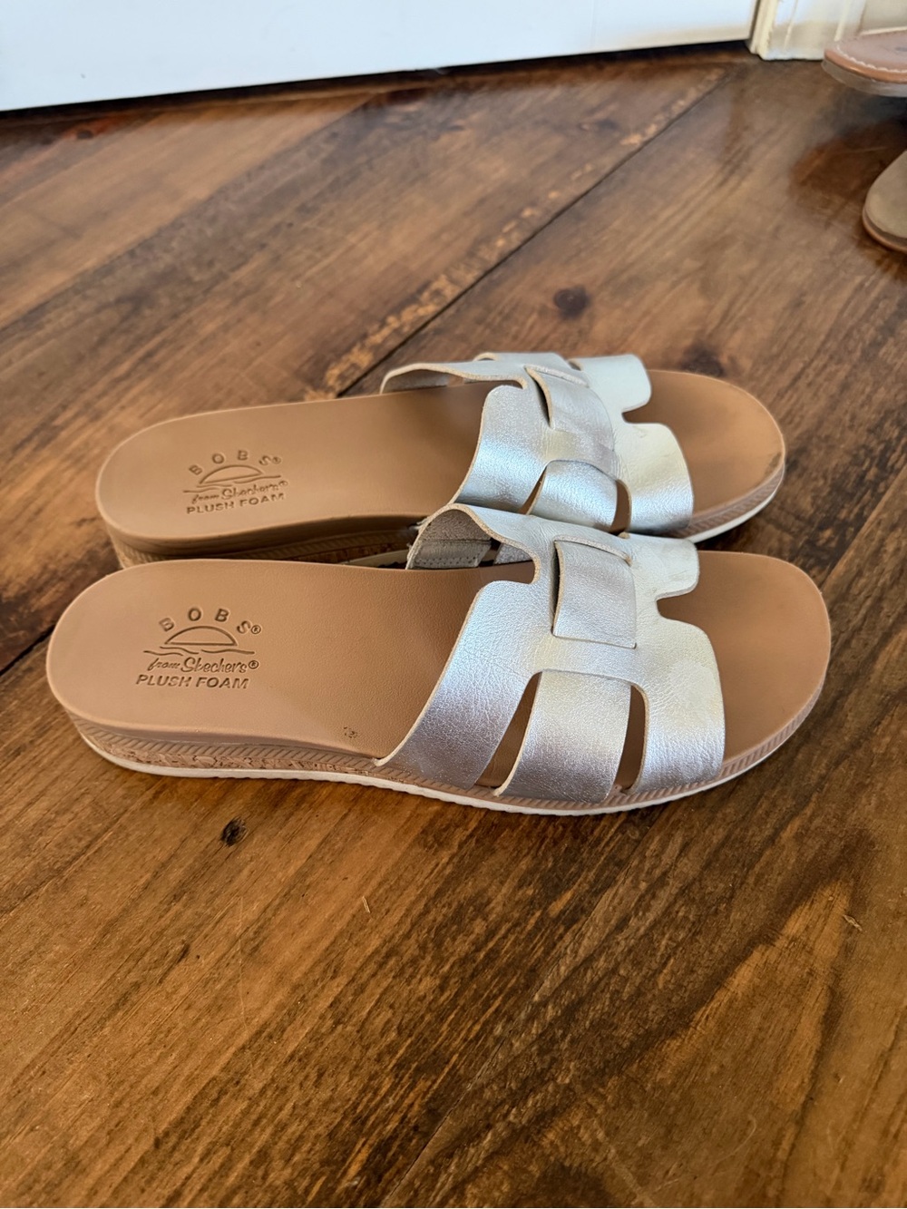 BOBS from Skechers Metallic Silver Slide Sandals